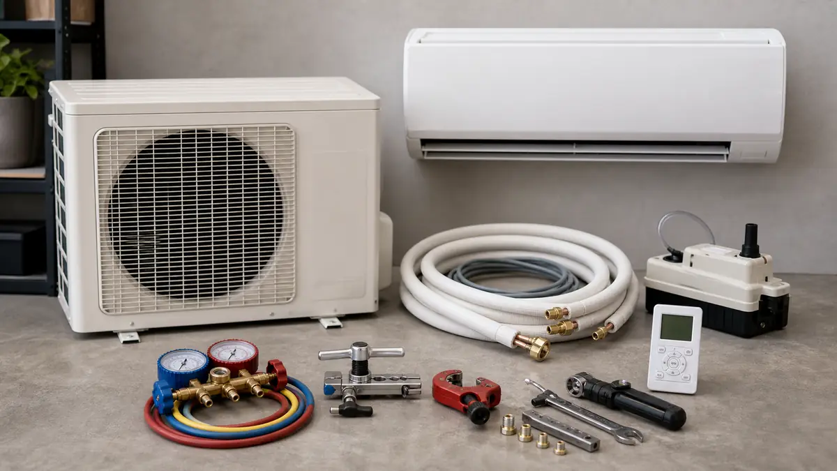 Independent HVAC technician servicing a Mitsubishi inverter system in Santa Clarita